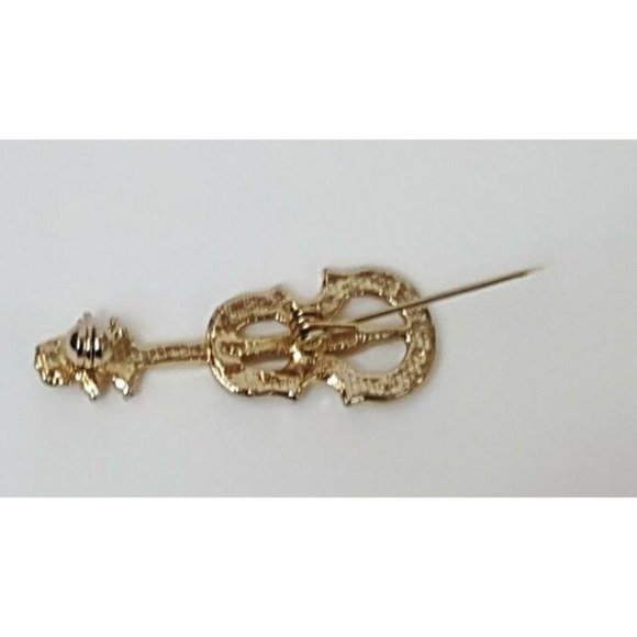 Violin Pin Gold Tone Rhinestone Jewels Orchestra Music Lover Brooch Lapel Pin - Picture 5 of 10